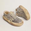 Damskie buty Space-Star w srebrnym brokacie z podszewką z owczej skóry