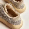 Damskie buty Space-Star w srebrnym brokacie z podszewką z owczej skóry