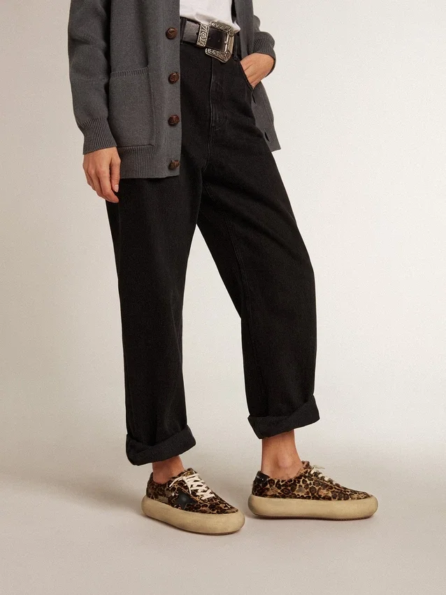 Damskie buty Space-Star z skóry kucyka w panterkę z czarną gwiazdą