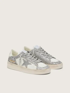 Damskie buty Stardan z białej skóry z brokatem