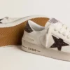 Damskie buty Stardan z białej skóry z brązową brokatową gwiazdką i naszywką na pięcie