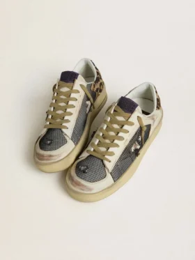Damskie buty Stardan z nappy i siateczki z naszywką na pięcie z skóry kucyka w panterkę