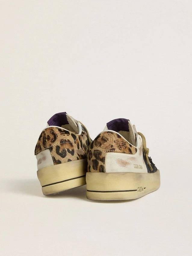 Damskie buty Stardan z nappy i siateczki z naszywką na pięcie z skóry kucyka w panterkę