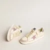 Damskie buty Stardan z nappy i zamszu z różową brokatową gwiazdką i wstawką na pięcie