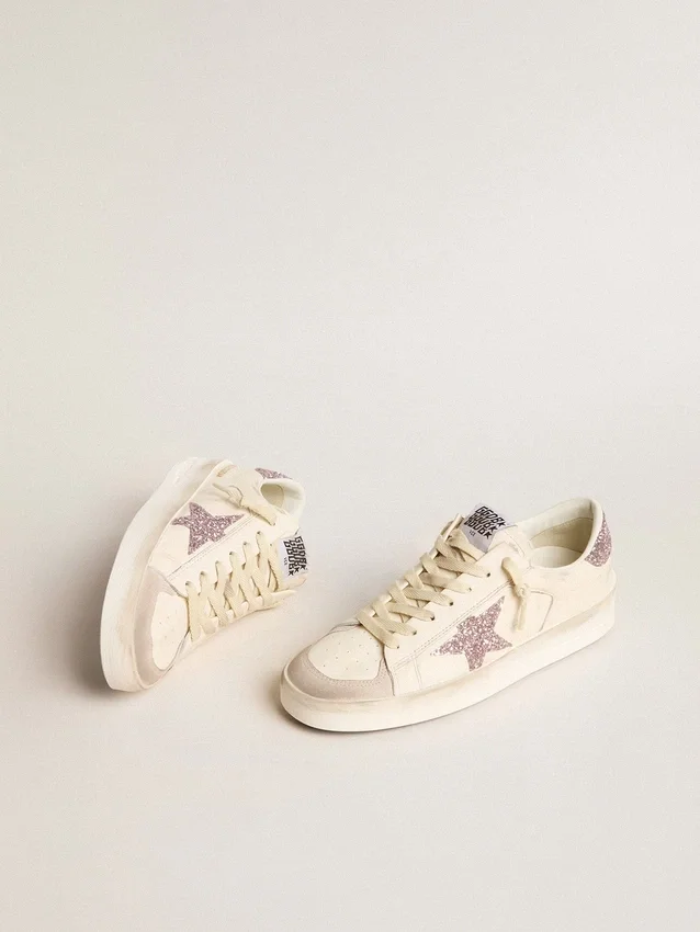 Damskie buty Stardan z nappy i zamszu z różową brokatową gwiazdką i wstawką na pięcie
