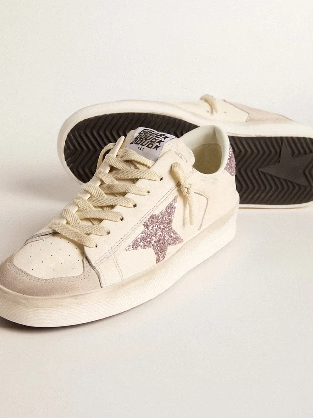 Damskie buty Stardan z nappy i zamszu z różową brokatową gwiazdką i wstawką na pięcie
