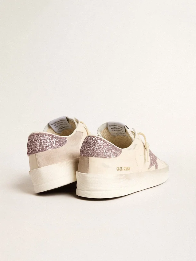 Damskie buty Stardan z nappy i zamszu z różową brokatową gwiazdką i wstawką na pięcie