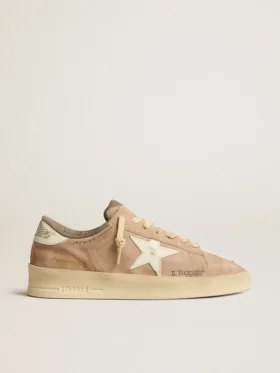 Damskie buty Stardan z zamszu w kolorze starej róży z białą skórzaną gwiazdą i skórzaną wstawką na pięcie