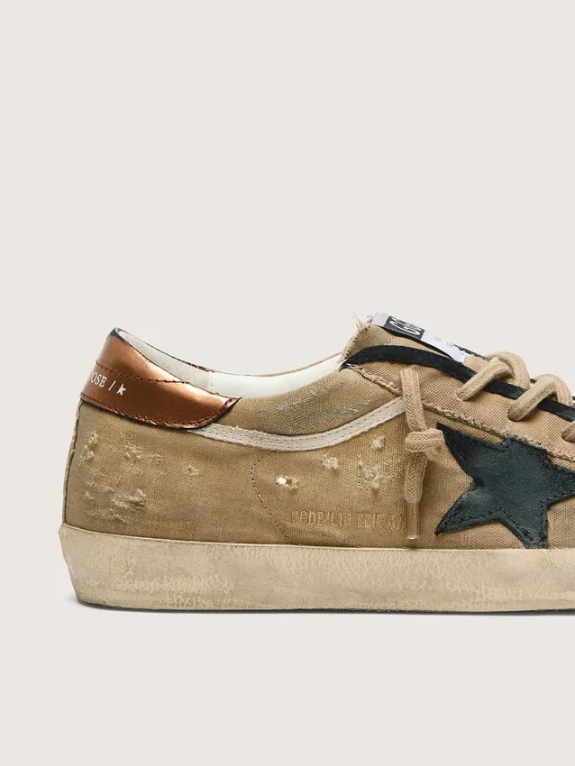 Damskie buty Super-Star LTD z beżowego płótna z czarną skórzaną gwiazdą