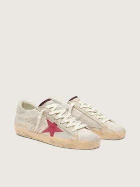 Damskie buty Super-Star LTD z białej skóry kucyka z czerwoną zamszową gwiazdą