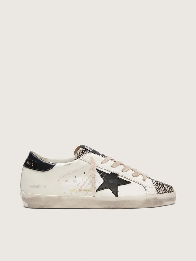 Damskie buty Super-Star LTD z białej skóry z czarną gwiazdą i detalami ze skóry kucyka