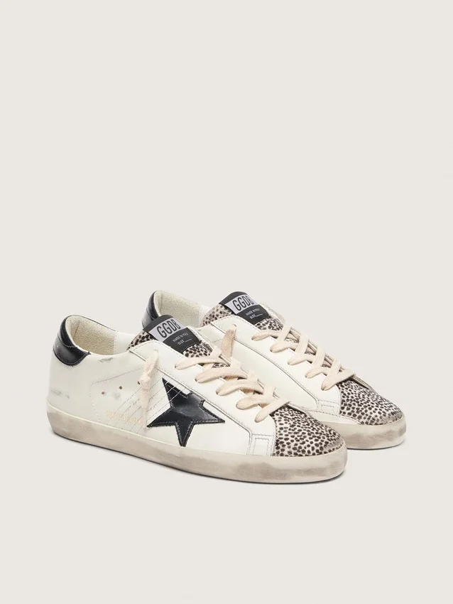 Damskie buty Super-Star LTD z białej skóry z czarną gwiazdą i detalami ze skóry kucyka