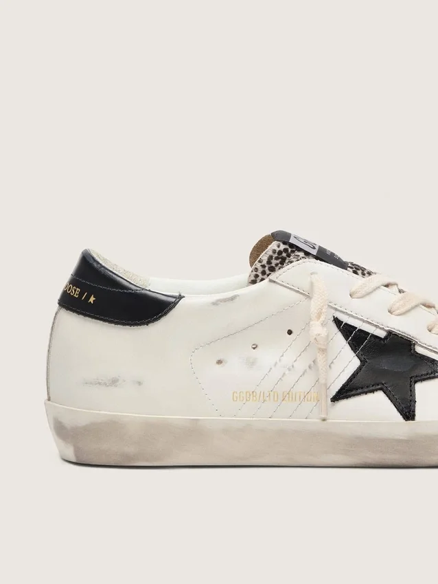 Damskie buty Super-Star LTD z białej skóry z czarną gwiazdą i detalami ze skóry kucyka