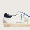 Damskie buty Super-Star LTD z białej skóry z zamszową gwiazdą i niebieską skórzaną wstawką na pięcie
