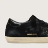Damskie buty Super-Star LTD z czarnego zamszu z czarną brokatową gwiazdką i czarną skórzaną wstawką na pięcie