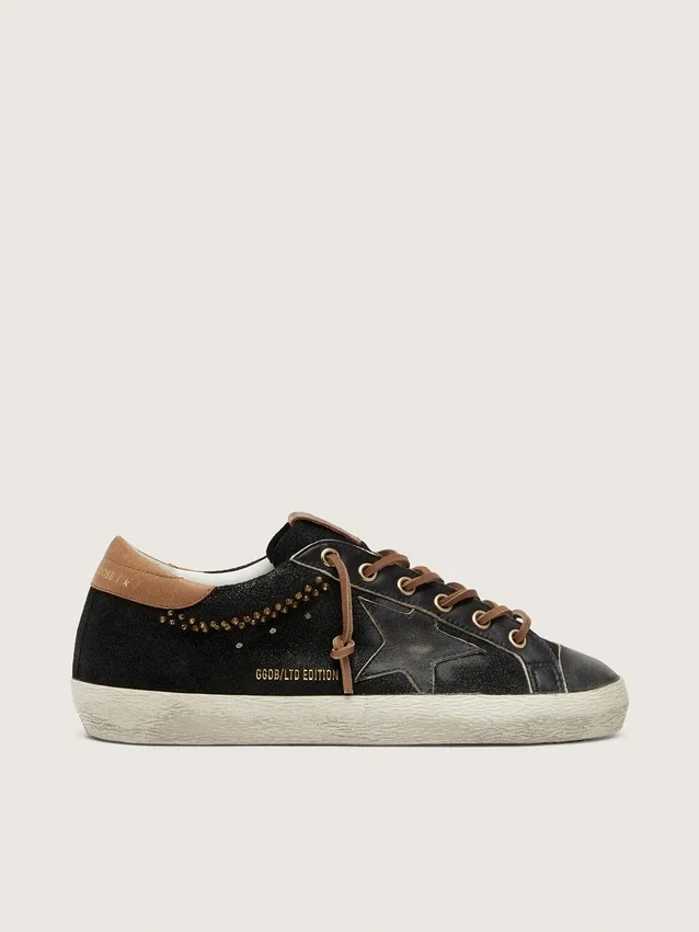 Damskie buty Super-Star LTD z czarnej brokatowej skóry z czarną skórzaną gwiazdką