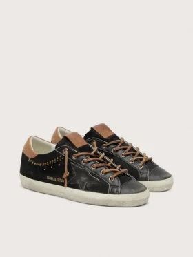 Damskie buty Super-Star LTD z czarnej brokatowej skóry z czarną skórzaną gwiazdką