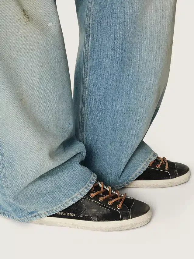 Damskie buty Super-Star LTD z czarnej brokatowej skóry z czarną skórzaną gwiazdką