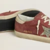 Damskie buty Super-Star LTD z czerwonego zamszu ze srebrną gwiazdką z brokatem i laminowaną skórzaną wstawką na pięcie
