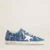 Damskie buty Super-Star LTD z jasnoniebieskiego denimu z białą skórzaną gwiazdą i haftowanymi kwiatami