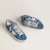 Damskie buty Super-Star LTD z jasnoniebieskiego denimu z białą skórzaną gwiazdą i haftowanymi kwiatami