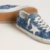 Damskie buty Super-Star LTD z jasnoniebieskiego denimu z białą skórzaną gwiazdą i haftowanymi kwiatami