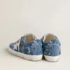 Damskie buty Super-Star LTD z jasnoniebieskiego denimu z białą skórzaną gwiazdą i haftowanymi kwiatami