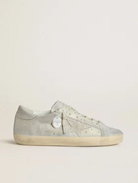 Damskie buty Super-Star LTD z platynowego zamszu i kryształów Swarovskiego z platynową zamszową gwiazdą