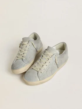 Damskie buty Super-Star LTD z platynowego zamszu i kryształów Swarovskiego z platynową zamszową gwiazdą