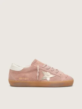Damskie buty Super-Star LTD z różowego zamszu z platynową, metaliczną skórzaną gwiazdą
