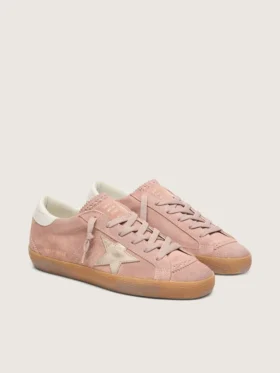 Damskie buty Super-Star LTD z różowego zamszu z platynową, metaliczną skórzaną gwiazdą