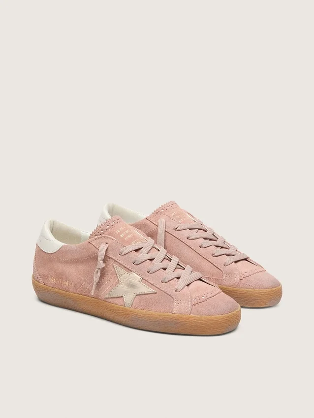 Damskie buty Super-Star LTD z różowego zamszu z platynową, metaliczną skórzaną gwiazdą