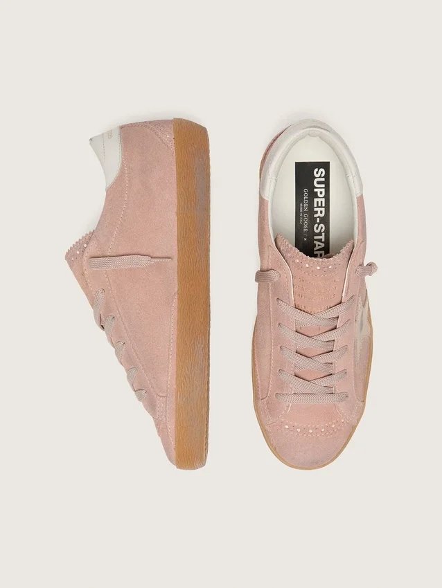 Damskie buty Super-Star LTD z różowego zamszu z platynową, metaliczną skórzaną gwiazdą