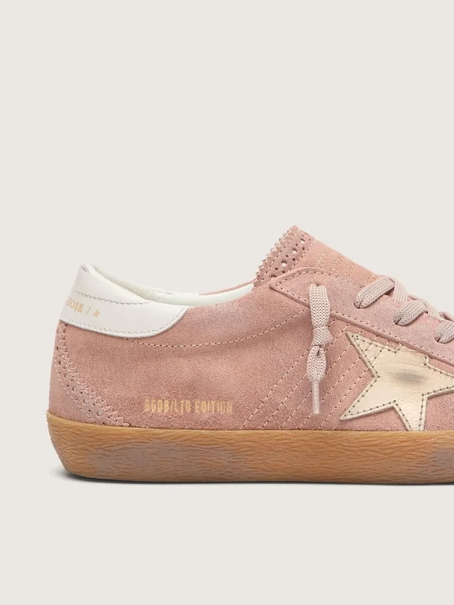Damskie buty Super-Star LTD z różowego zamszu z platynową, metaliczną skórzaną gwiazdą