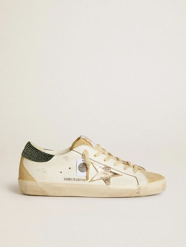 Damskie buty Super-Star LTD z skórzaną gwiazdą i paskiem na pięcie z kryształami Swarovskiego