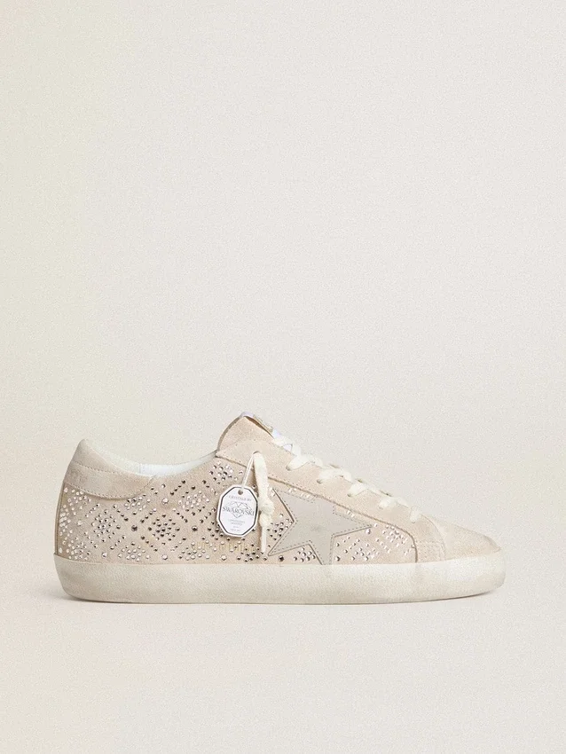 Damskie buty Super-Star LTD z zamszu z kryształami Swarovskiego i skórzaną gwiazdą w kolorze lodowej szarości
