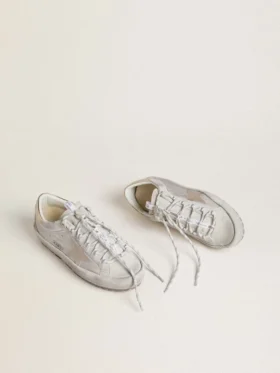 Damskie buty Super-Star Ski z jasnoszarego nylonu z metaliczną skórzaną gwiazdą i skórzaną wstawką na pięcie