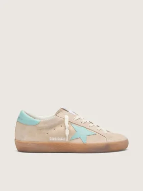 Damskie buty Super-Star z beżowego zamszu z gwiazdą w kolorze turkusowo-zielonym