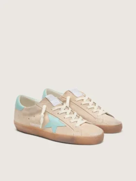 Damskie buty Super-Star z beżowego zamszu z gwiazdą w kolorze turkusowo-zielonym