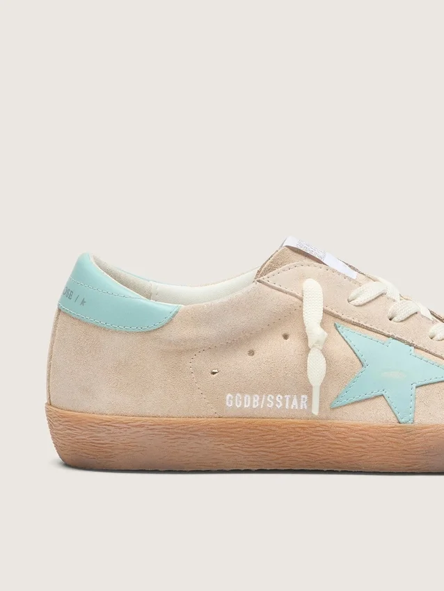 Damskie buty Super-Star z beżowego zamszu z gwiazdą w kolorze turkusowo-zielonym
