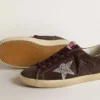 Damskie buty Super-Star z brązowego zamszu ze srebrną gwiazdą z brokatem