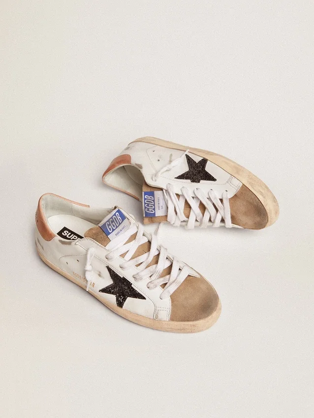 Damskie buty Super-Star z czarną brokatową gwiazdką i różową wstawką na obcasie