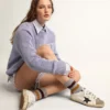 Damskie buty Super-Star z czarną brokatową gwiazdką i różową wstawką na obcasie