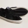 Damskie buty Super-Star z czarnej skóry kucyka z czarnymi kryształkami Swarovskiego i czarną zamszową gwiazdką