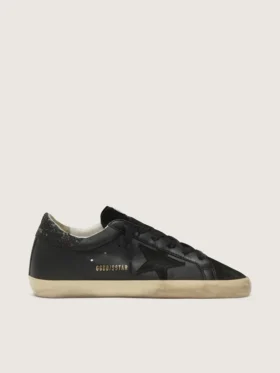 Damskie buty Super-Star z czarnej skóry nappa z czarną gwiazdą i błyszczącą wstawką na pięcie