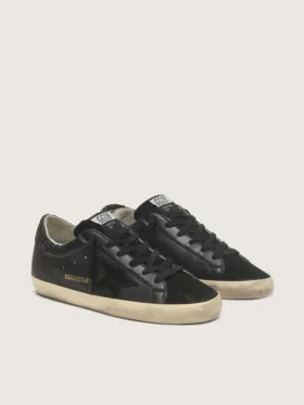 Damskie buty Super-Star z czarnej skóry nappa z czarną gwiazdą i błyszczącą wstawką na pięcie