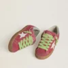 Damskie buty Super-Star z czerwonego zamszu z białą skórzaną gwiazdką i srebrną skórzaną wstawką na obcasie