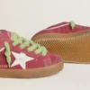 Damskie buty Super-Star z czerwonego zamszu z białą skórzaną gwiazdką i srebrną skórzaną wstawką na obcasie