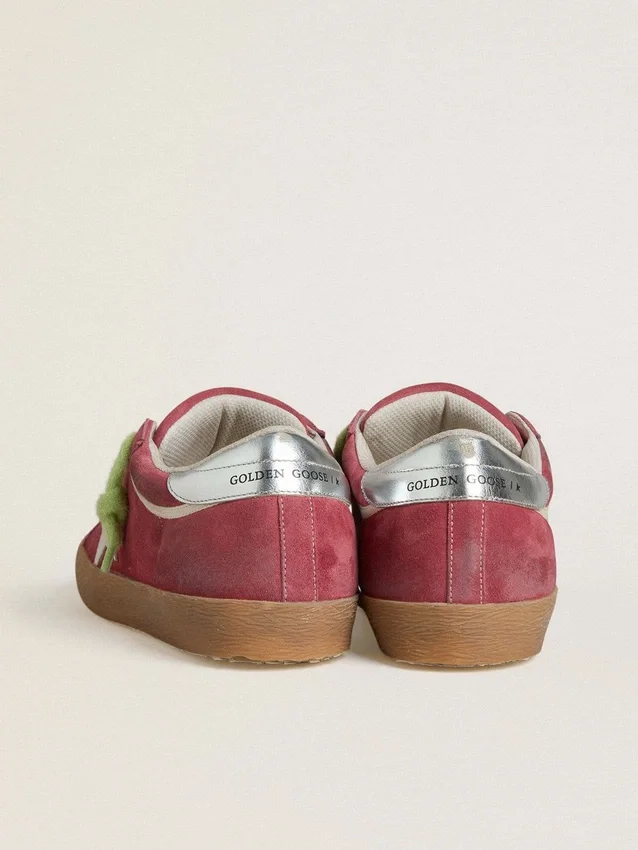 Damskie buty Super-Star z czerwonego zamszu z białą skórzaną gwiazdką i srebrną skórzaną wstawką na obcasie