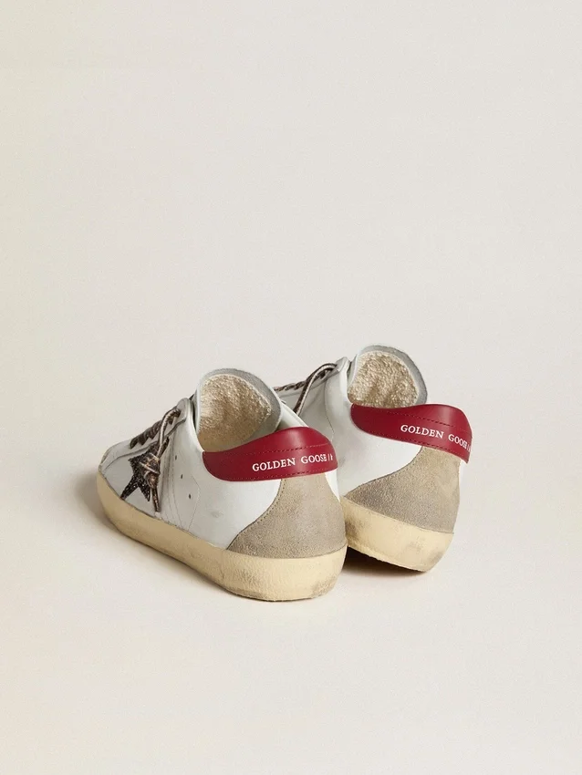 Damskie buty Super-Star z nappy z brokatową gwiazdą i czerwoną naszywką na pięcie z nappy
